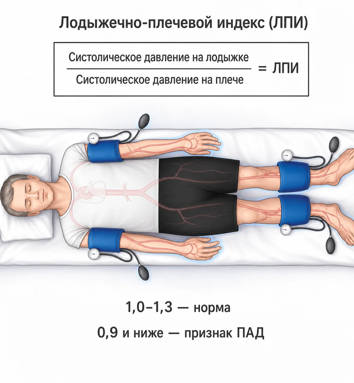 Измерение лодыжечно-плечевого индекса (манжета и допплер).